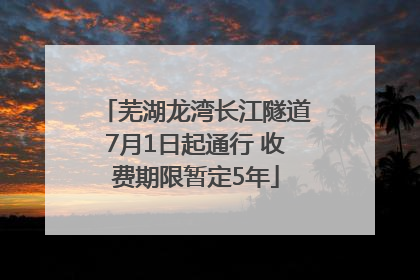 芜湖龙湾长江隧道7月1日起通行 收费期限暂定5年